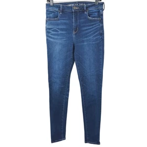 American Eagle Super Stretch Hi Rise Jegging Womens 10 Jeans Denim Whiskered - Picture 1 of 15