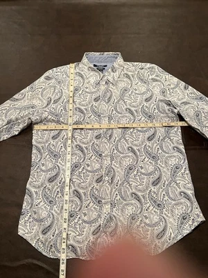 Camisa Blusa Chaps Ralph Lauren Mujer Azul Blanco Cachemira L/S Algodón Botón Med Foto 1 de 4