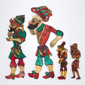 Vtg Karagiozis Greek Folk Art Colorful Shadow Puppets 4 pc Lot 7 - 12"h - Picture 1 of 5