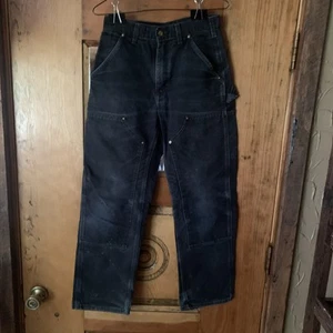 CARHARTT USA Mens 28 x 30 Black Duck Double Knee Work Pants Jeans B01 DISTRESSED - Picture 1 of 20