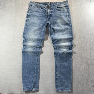 Jeans masculino G-Star RAW D-Staq 3D cônico 38x36 denim azul bolsos empilhados desbota - Imagem 1 de 4