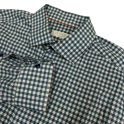 Eton Button Up Shirt Mens 43 17 Blue Green Plaid Cotton Long Sleeve Slim Fit - Image 1 of 4