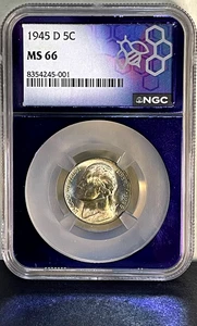 1945-D 5C JEFFERSON SILVER WAR NICKEL NGC MS66-PURPLE CORE! - Picture 1 of 2