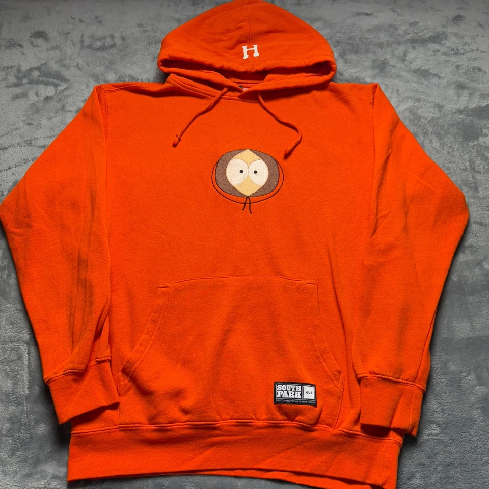 Sudadera con capucha vintage HUF x South Park Kenny para hombre parche bordado naranja mediano Foto 1 de 4