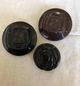Vintage Carved Black & Brown Bakelite Buttons Metal Shank Button Lot 37-29 - Picture 1 of 7