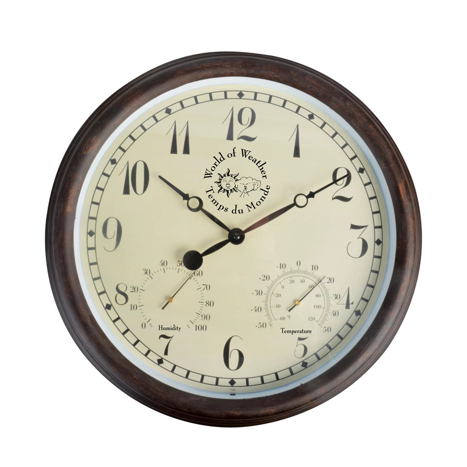 Outdoor Round Wall Clock Weather Station Temperature Humidity Hydrometer Garden - Image 1 of 1