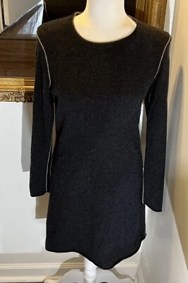 Magaschoni 羊绒黑色/灰色羊绒连衣裙 36 英寸长零售 $495 Crew 柔软 — 第 1/4 张图片