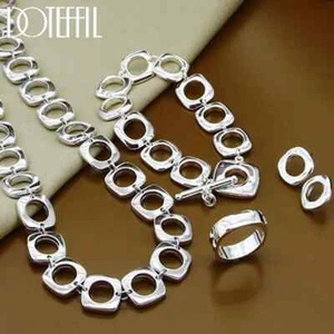 DOTEFFIL 925 Sterling Silver Square Round Chain Necklace Earring Bracelet Ring - Picture 1 of 7