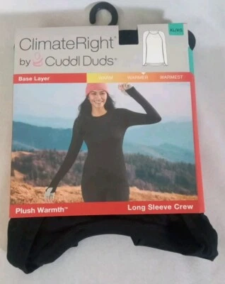 CLIMATE CONTROL BY CUDDLE DUDS CLIMATE RIGHT BY CUDDLE DUDS PLUSH BASE LAYER LONG SLEEVE CREW SHIRT BLACK SZ XL