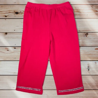 Pantalones capri rojos elásticos cintura elástica Liz & Me para mujer Plus 0X 16W con pedrería Foto 1 de 4