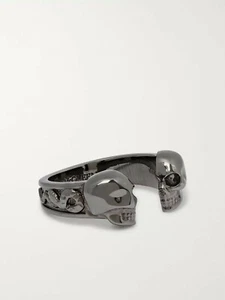 ALEXANDER MCQUEEN Twin Skull Gunmetal Ring Size 57 554585J160B - Picture 1 of 4
