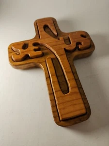 Wandkreuz 9,5" x 7" x1" leicht einzigartig handgeschnitzt Holz Jesus Name - Bild 1 von 10