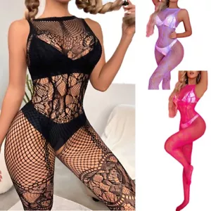 Womens Lingerie Fishnet Bodystocking Babydoll Cutout Bodysuit Tights Nightwear - Picture 1 of 37
