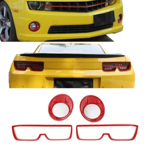 4pcs Front Fog Light Cover +Tail Rear Lamp Trim Kit For Chevy Camaro 2010-13 Red - Picture 1 of 10