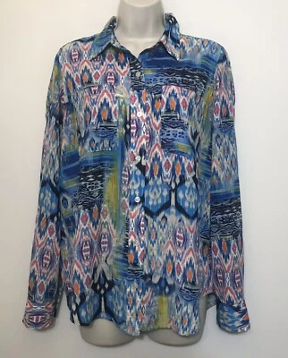 Camisa deportiva Jones New York pequeña con botones azul colorida manga larga cuello Foto 1 de 4