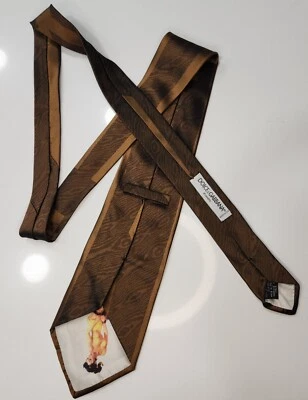 DOLCE & GABBANA Mens Silk Neck tie Cravatte Brown Silk Made in Italy - Image 1 of 4