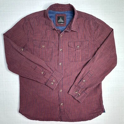 Prana Men's Large Red Blue Micro Plaid Long Sleeve Button Down Outdoor Organic - Image 1 of 4
