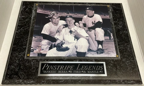 *SALE* BERRA-WHITEY FORD-MANTLE NEW YORK YANKEES FRAMED 8X10 PHOTO-12X15 PLAQUE Cover