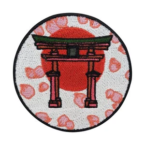 Japanisches Tor mit Kirschblüten Patch zum Aufbügeln | Rote Sonne Bügelbild DIY - Bild 1 von 5