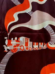 2.50 YARDS X 54"..VTG 60s..BRIGHT COLORS..RAILROAD TRAIN..NYLON..FABRIC - Picture 1 of 2