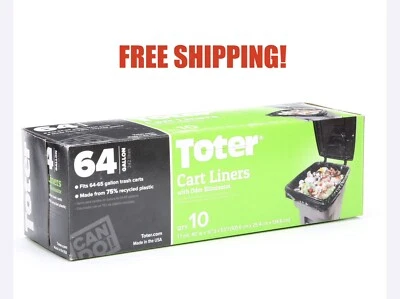 Toter 64 Gal. Bolsas para botes de basura - Rollo de 10 bolsas, 64 galones, negro, 10 unidades NUEVO Foto 1 de 2