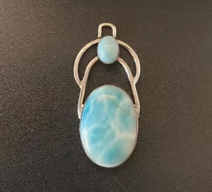 VTG Larimar Sterling Pendant 925 Handmade Pastel Sky Blue Flawed Discounted - Picture 1 of 9