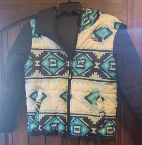 The North Face Girls Jacket Youth Kids Large 14 16 Puffer Aztec Blue Zip Winter - Picture 1 of 4