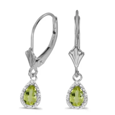 10k White Gold Pear Peridot And Diamond Leverback Earrings - Image 1 of 3