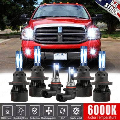 For Dodge Ram 3500 2006-2008 LED Headlight Bulb Hi/Low Beam+Fog Light combo kits - Image 1 of 4