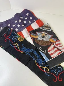 Vintage Harley Davidson Vintage Bandana Lot of 3  Eagle  Rose Flag WORN AS IS - Picture 1 of 17