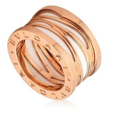 Anel feminino de cerâmica branca Bvlgari ouro rosa 18k B.Zero1, tamanho 53 - Imagem 1 de 3