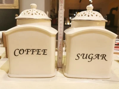Keramikdosen  Vorratsbehälter Zucker, Kaffee- Höhe 19.5 cm, cremefarben 2 Stück  - Bild 1 von 4