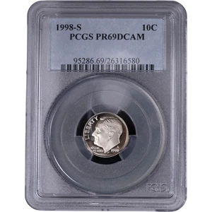 1998-S 10c Roosevelt Clad Proof Dime ~ PCGS PR69DCAM - Bild 1 von 2