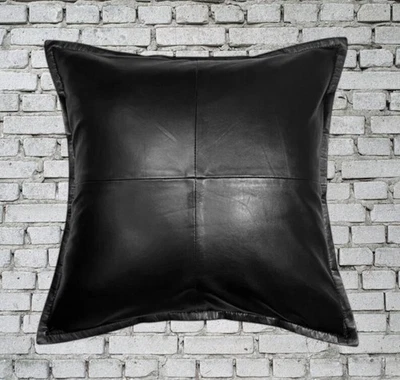 New Black Leather Pillow Throw Cushion Cover 100% Real Lambskin Box Pillow Cover - Image 1 of 2