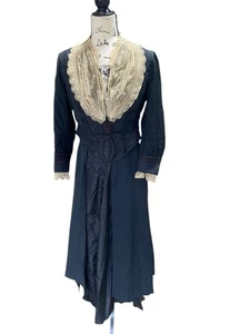 Antique Late 1800’s Victorian Women's Black 2 Pc Set Lace Front - Picture 1 of 14