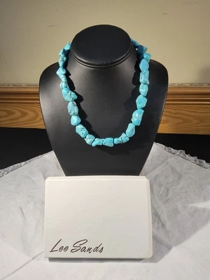 QVC Lee Sands Turquoise Blue Magnesite Nugget 18" Long Necklace Southwest Style - Image 1 of 4