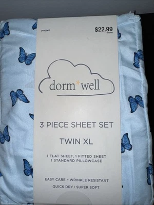 Dorm Well 3 Piece Twin Xl Sheet Set Blue Butterflies - Image 1 of 3