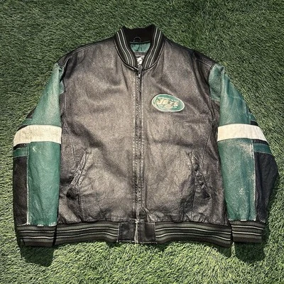 Chaqueta de cuero New York Jets estilo Carl Banks para hombre grande negro verde Foto 1 de 4