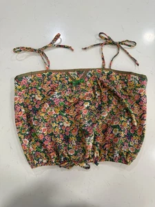Vintage 60er/70er Jahre Blumen Crop Top Bauern Hippie Festival Gr. XS Schleifen verstellbar - Bild 1 von 6