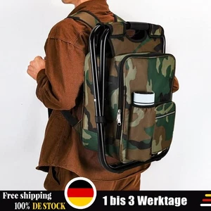 Rucksackhocker mit  klappbar Camouflage Kühltasche Sitzrucksack Campinghocker - Bild 1 von 23