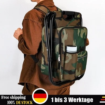 Rucksackhocker mit  klappbar Camouflage Kühltasche Sitzrucksack Campinghocker - Bild 1 von 4