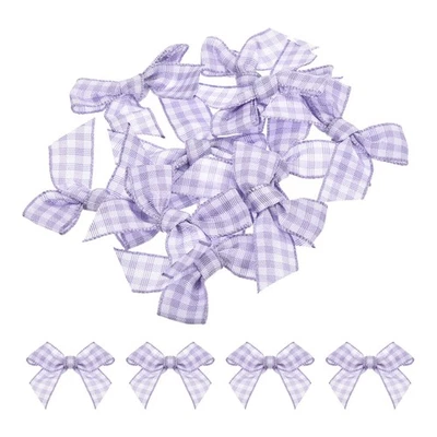 10Pcs мини имбирь лента бант 1,5» клетчатая ткань атласный светло-фиолетовый и белый - Изображение 1 из 4