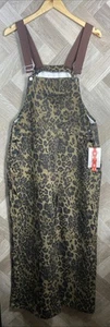 Cider Brown Leopard Print Wide Leg Denim Dungarees Size Large New - Picture 1 of 23