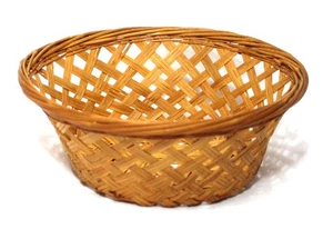 Wicker Basket Bowl Open Lattice Weave 9" Round - Picture 1 of 4