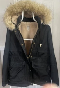 Coat-ZARA Trafaluc Faux Fur Hooded Utility Fleece Lined Parka Black Women’s Xs - Picture 1 of 11