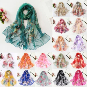 Women Long Floral Silk Blend Pashmina Scarf Wrap Shawl Sunscreen Scarves Gift 🔥 - Picture 1 of 55