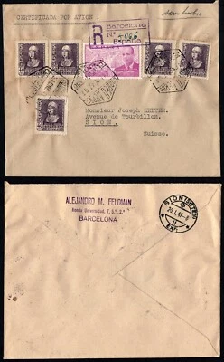 Spain 1938 Registered Airmail Cover to Switzerland – Civil War – Isabel I & Juan - Image 1 of 3