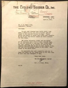 1941 Letter The Cyclone Seeder Co. Seed Sowers Urbana, Indiana - Picture 1 of 1
