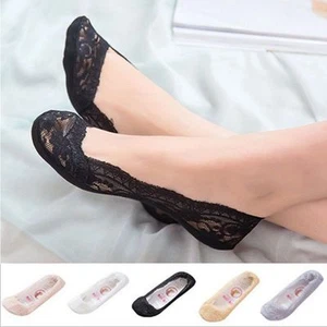 5 Pack Low Cut Lace Liner Boat Socks Ballet Plain Footies w/ Anti-slippery pads  - Picture 1 of 42