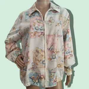 Alfred Dunner Jacke Damen Gr. 14 leichtes Blumenmuster Reißverschluss 2 Taschen - Bild 1 von 19